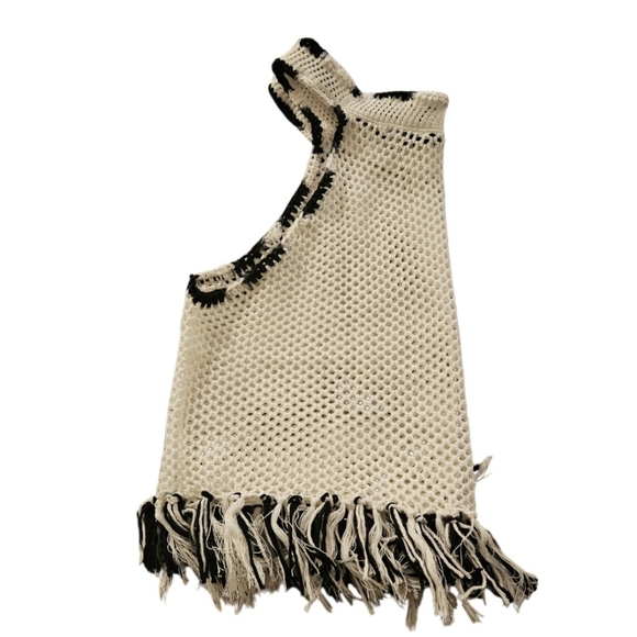 Hand Crafted Pointelle Mesh Cover-up Hand Knit Crochet Ombre Black White Cotton - Picture 10 of 17